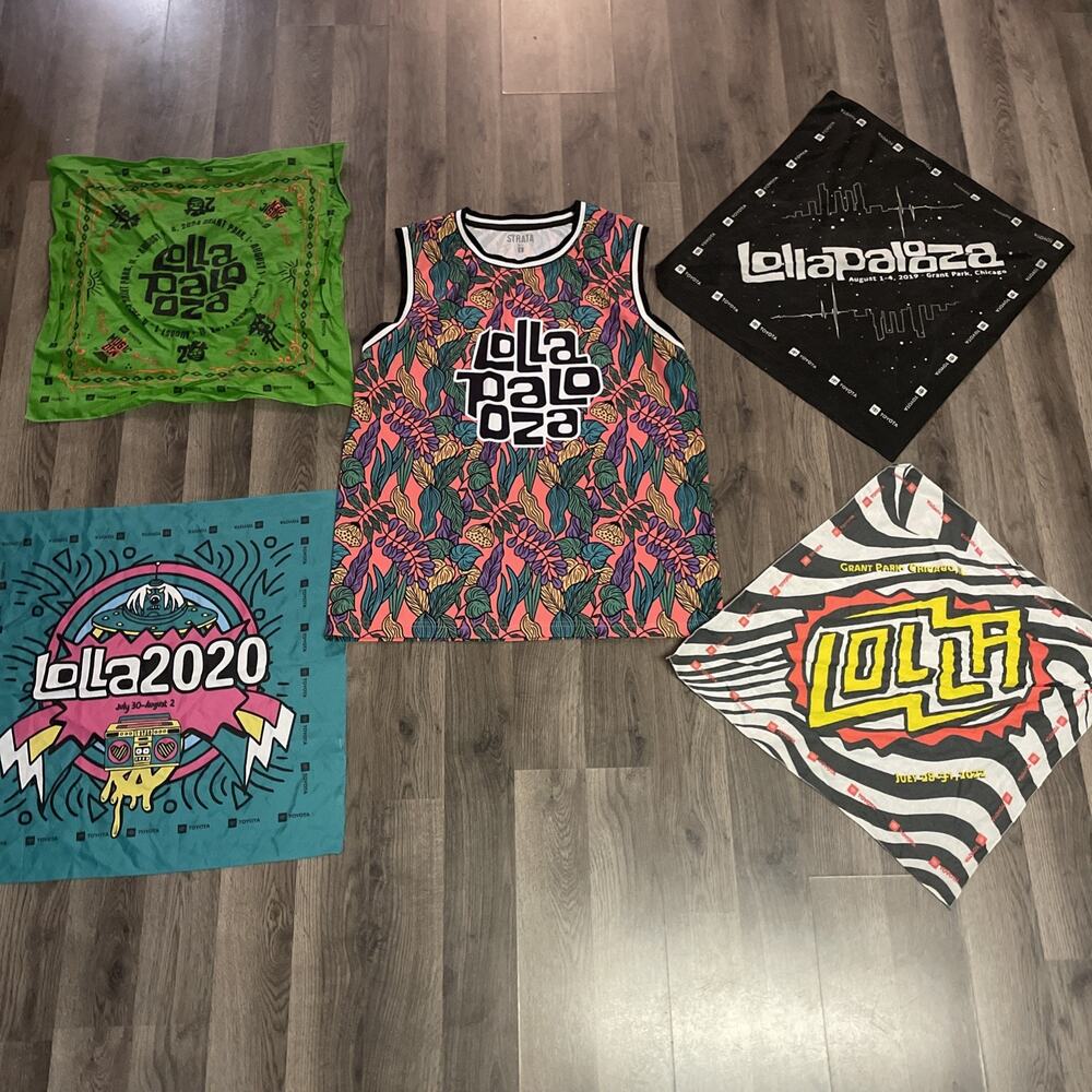 Lollapalooza L Jersey Tank And Bandana Bundle 2019 Jersey, 4 Bandanas